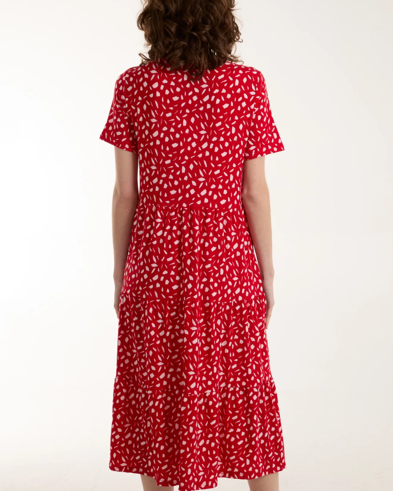 Red Spot Abstract Midi Dress