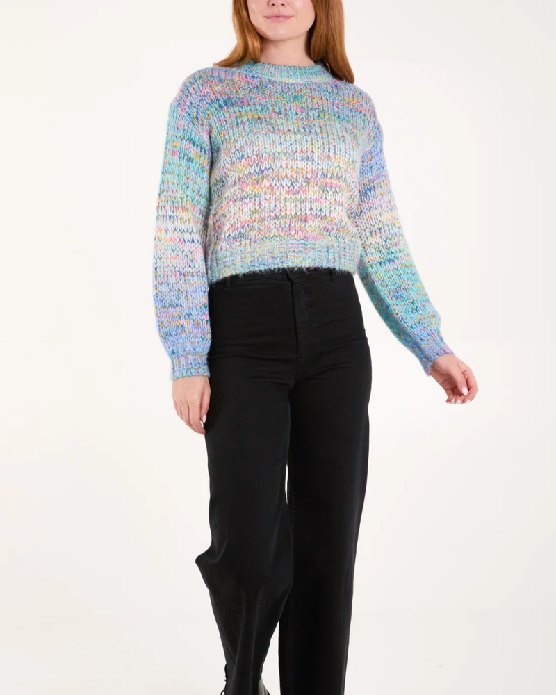 Blue Ombre Soft Knit Cropped Jumper