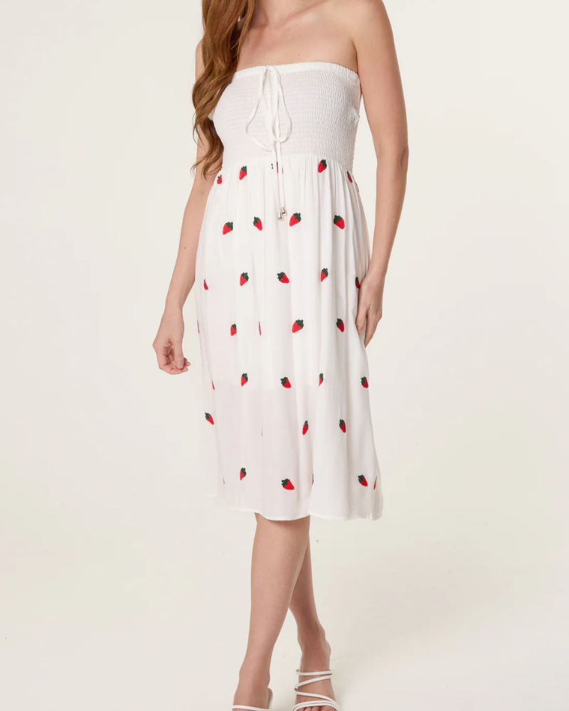Cotton Bandeau Strawberry Embroidery Dress