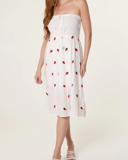 Cotton Bandeau Strawberry Embroidery Dress