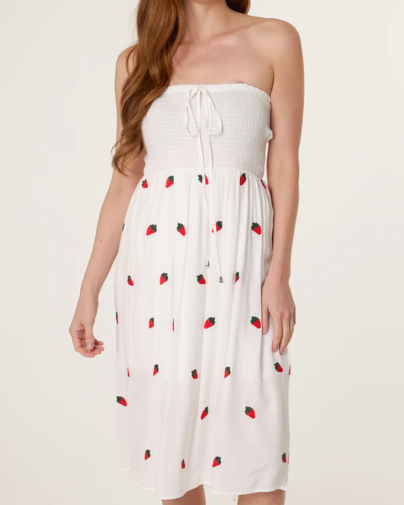 Cotton Bandeau Strawberry Embroidery Dress