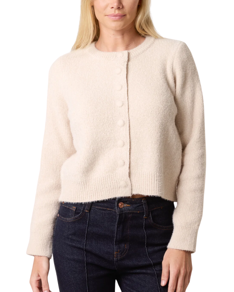 Soft Texture Finished Cardigan in Stone