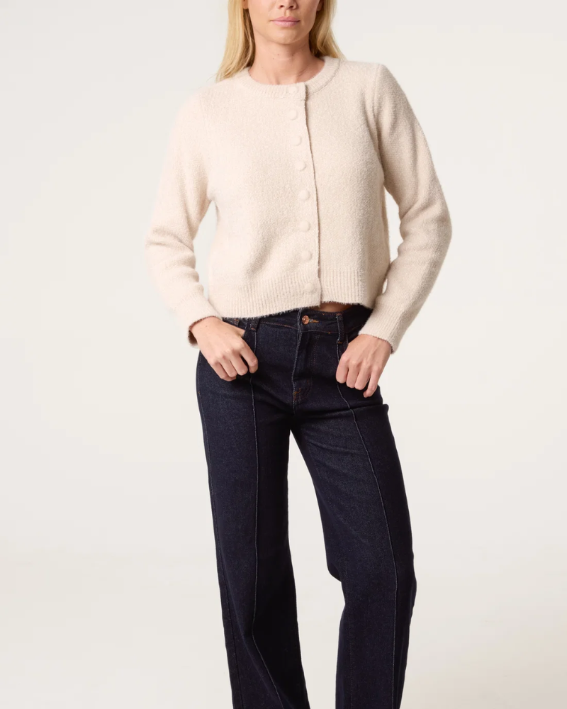 Soft Texture Finished Cardigan in Stone