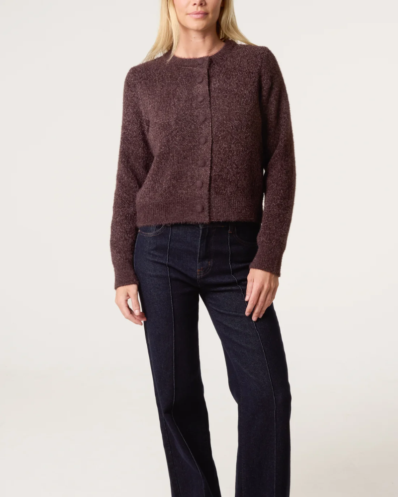 Soft Texture Finished Cardigan in Chocolate
