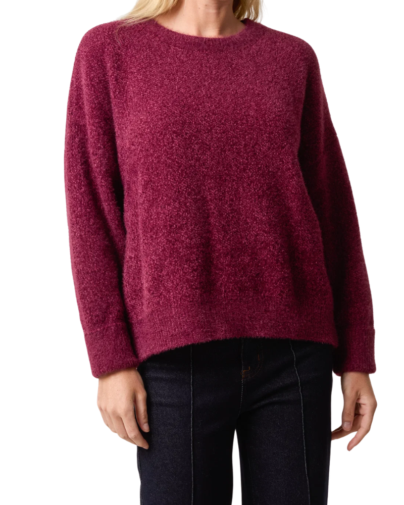 Fluffy Long Sleeve Jumper In Berry