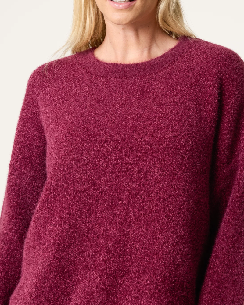 Fluffy Long Sleeve Jumper In Berry