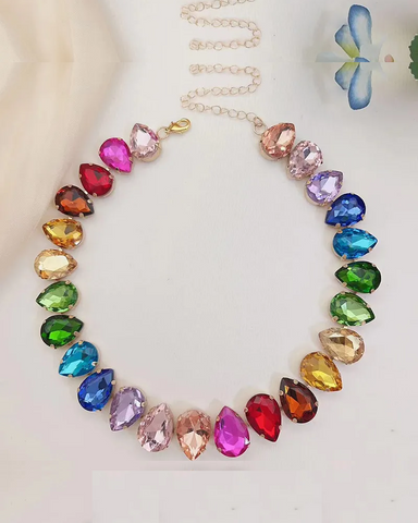 Rainbow Water Droplets Stone Necklace