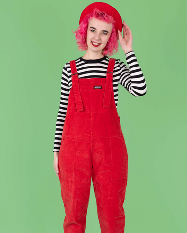 Red Unisex Cotton Cord Dungarees by Run & Fly