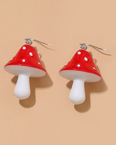 Red Mushroom Toadstool Drop Earrings