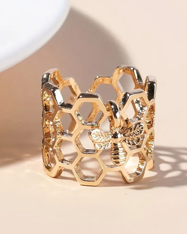 Bee Hexagon Honeycomb Ring