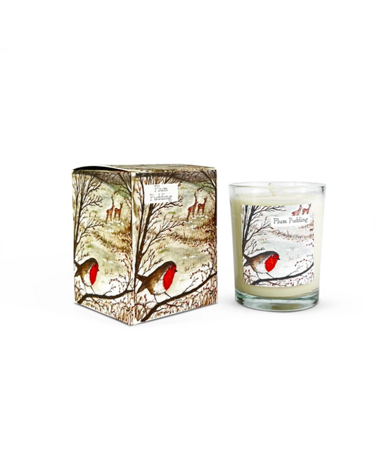 Robin Plum Pudding Scented Illustrated Candle Wildlife Collection