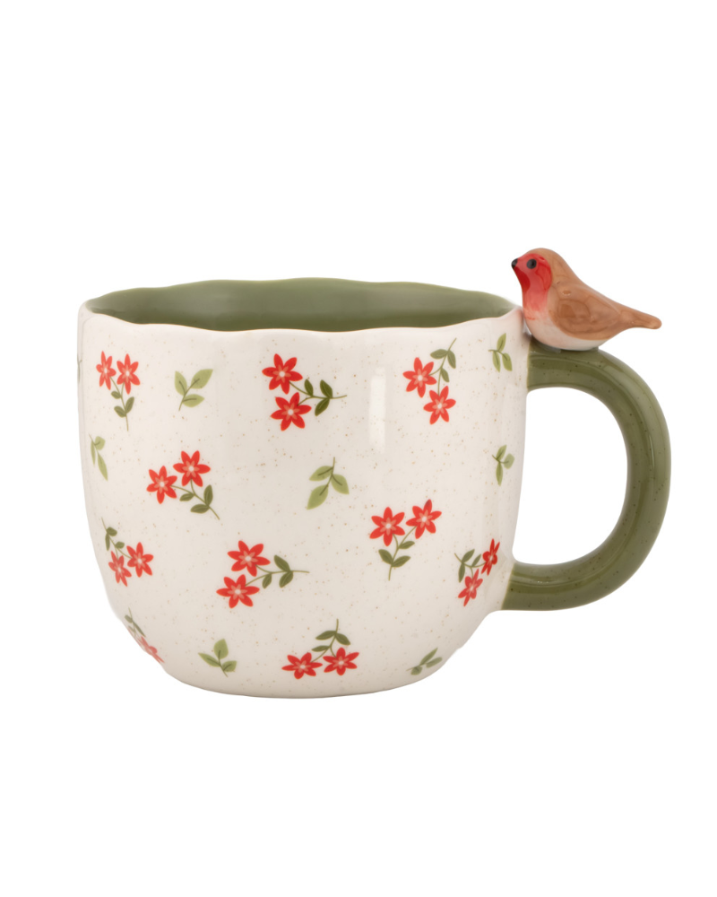 Sitting Robin Floral Mug