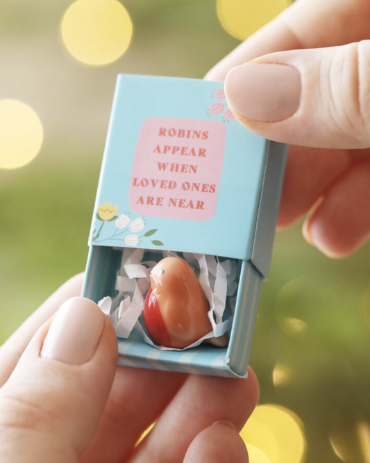 When Robins Appear Tiny Ceramic Matchbox Token