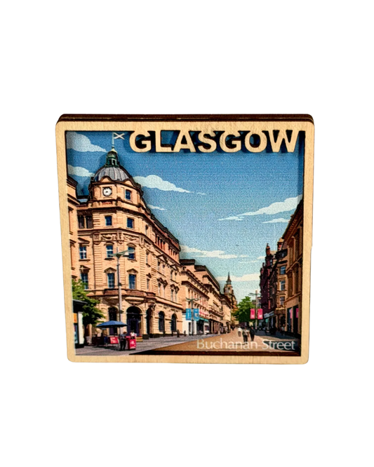 Glasgow Buchanan Street Wooden Magnet