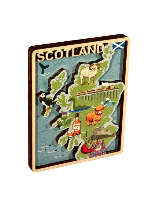 Scottish Icons Map Wooden Magnet