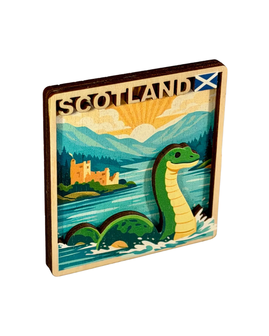 Loch Ness Monster Nessie Scotland Wooden Magnet