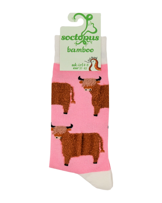 Pink Wee Hairy Coo Highland Cow Crew Socks