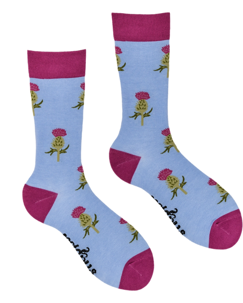 Blue Scottish Thistle Crew Socks
