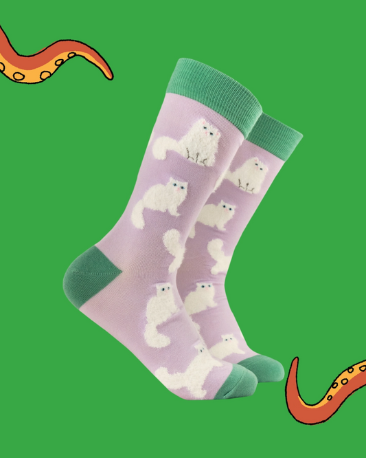 Fluffy White Cat Crew Socks