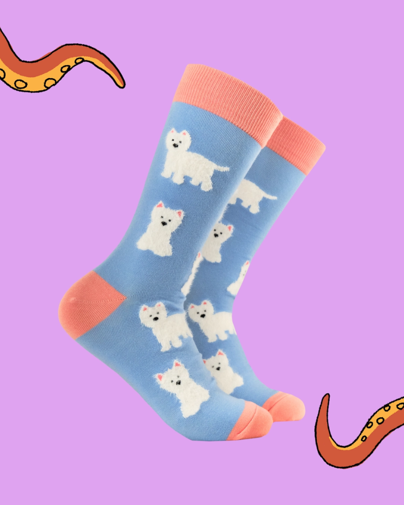 Fluffy Westie Dog Crew Socks