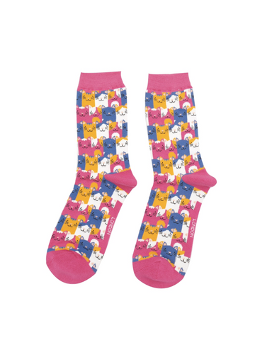 Women's Hot Pink Happy Cats Socks | Miss Sparrow