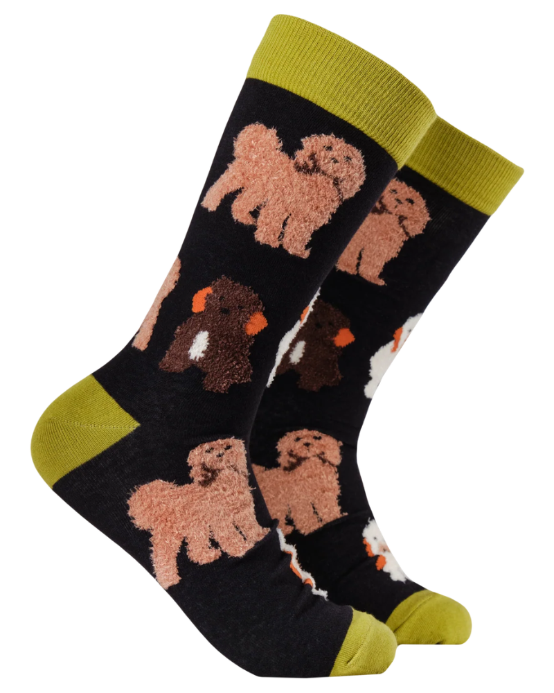 Fluffy Cockapoo Crew Socks in Black