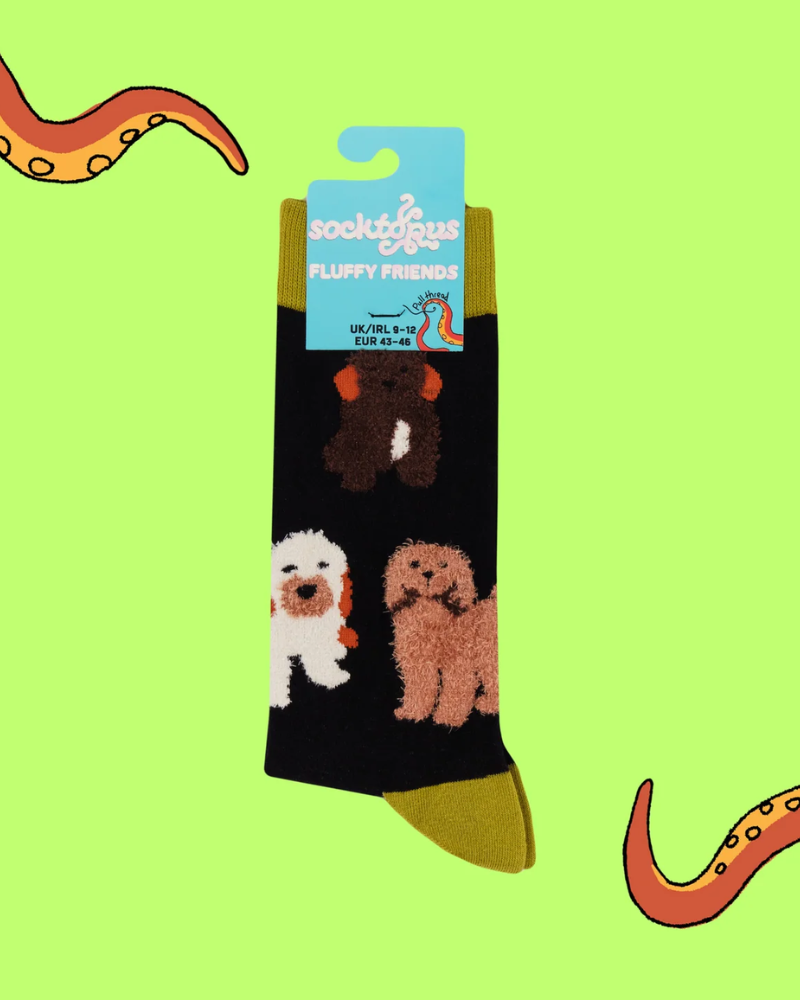 Fluffy Cockapoo Crew Socks in Black