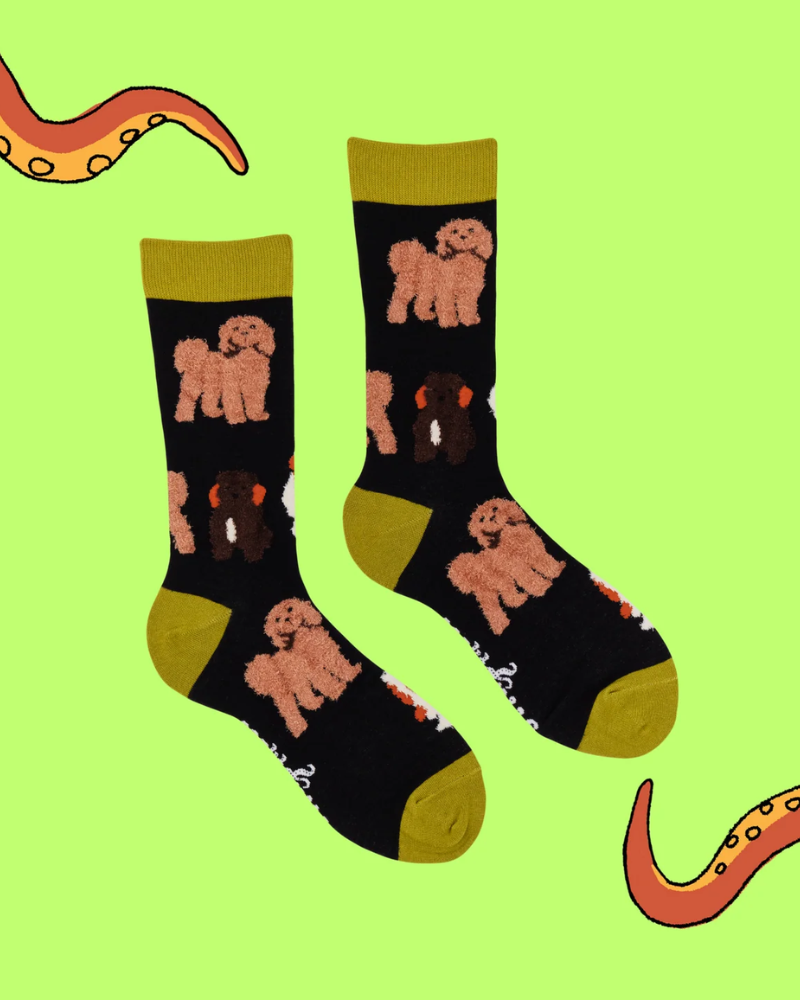 Fluffy Cockapoo Crew Socks in Black
