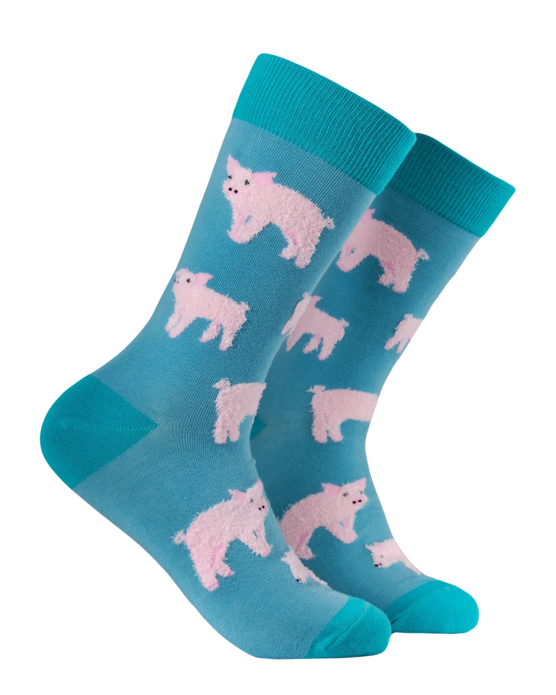 Fluffy Piglet Socks in Blue