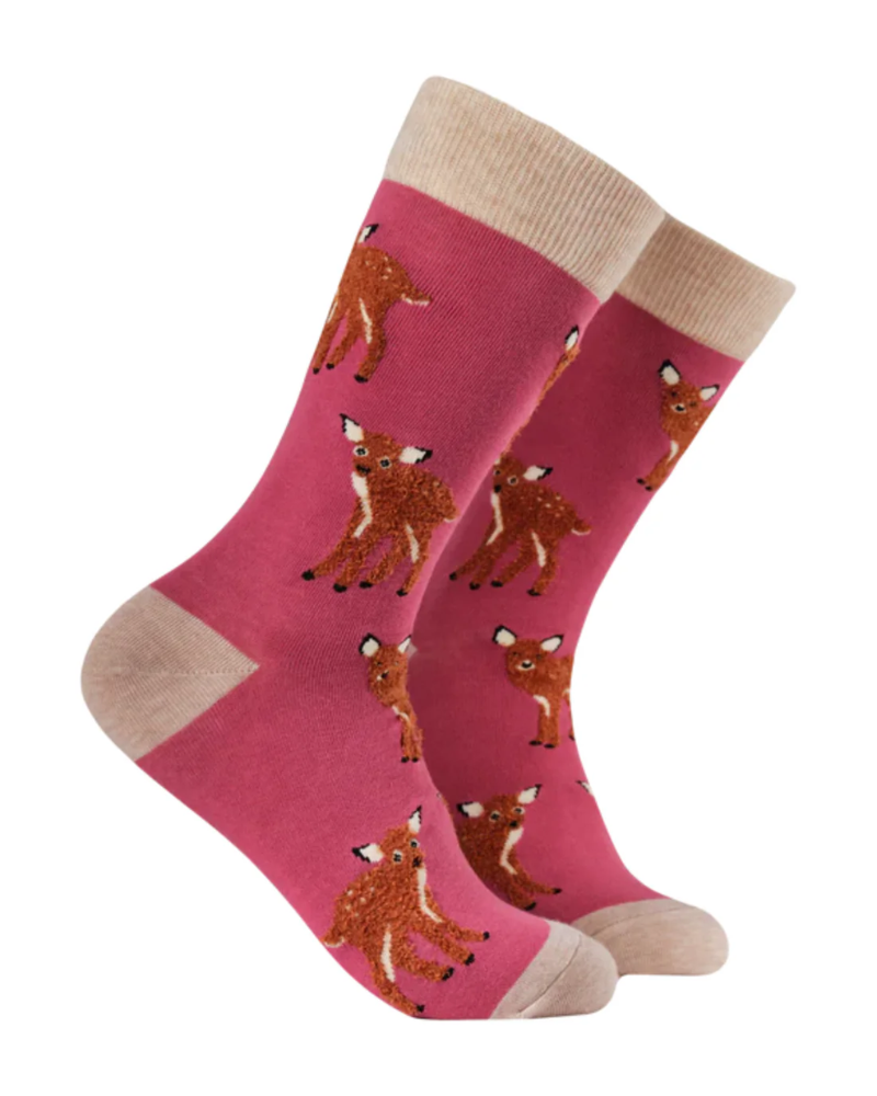 Fluffy Deer Socks in Burgundy