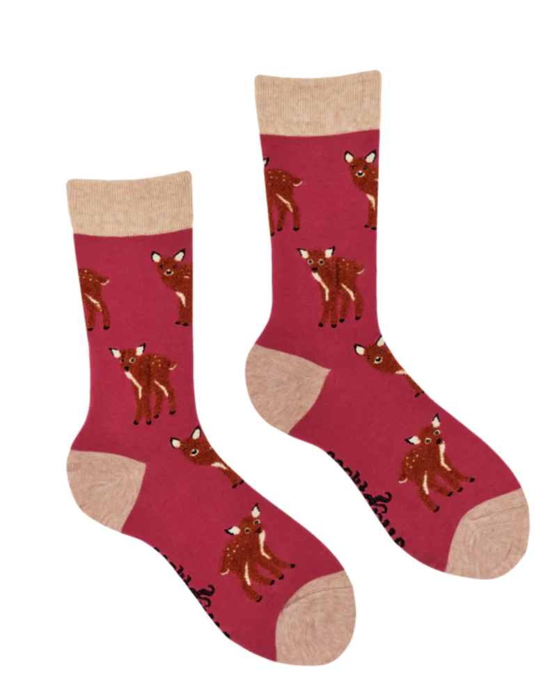 Fluffy Deer Socks in Burgundy