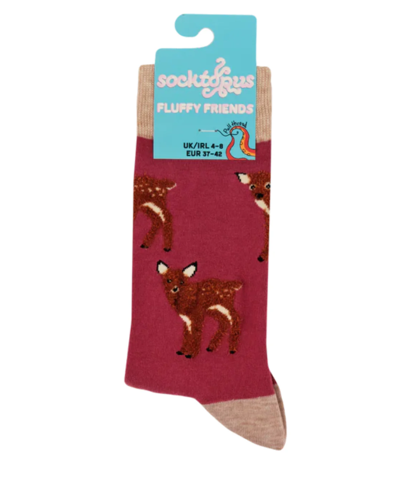Fluffy Deer Socks in Burgundy