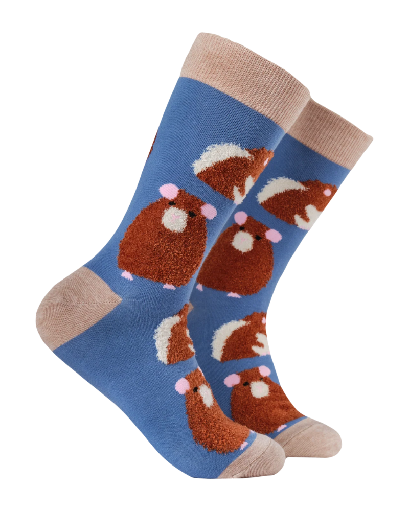 Fluffy Hamster Crew Socks in Blue