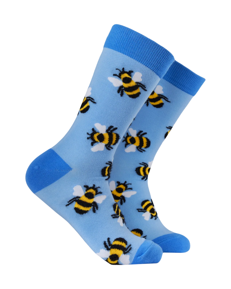 Fluffy Bumble Bee Crew Socks in Blue