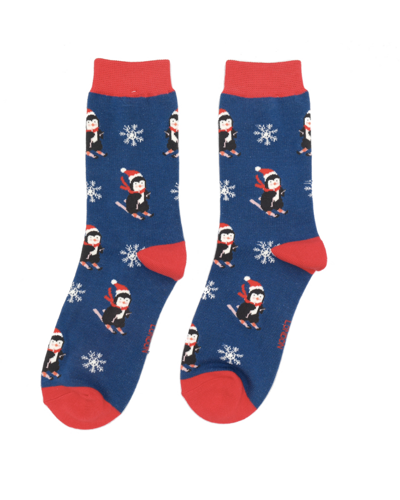 Women's Navy Skiing Penguin Socks | Miss Sparrow