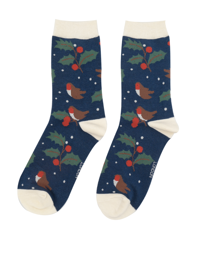 Women's Navy Winter Hedgerow Socks | Miss Sparrow