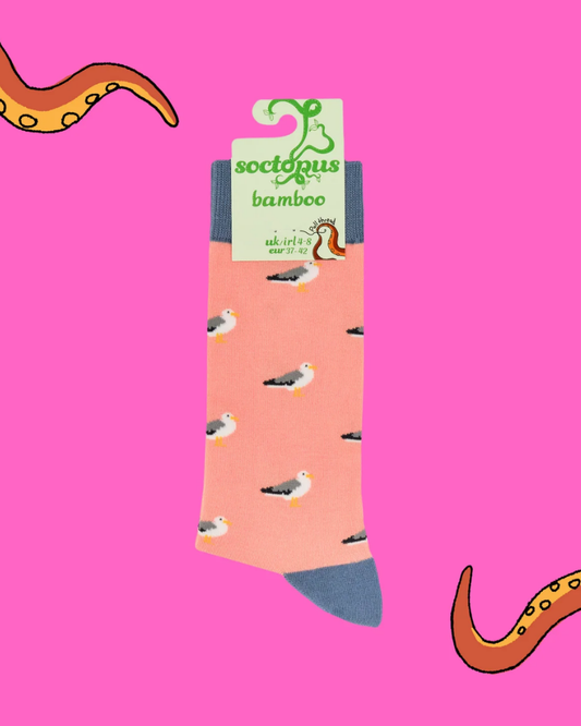 Pink Seagull Bamboo Crew Socks