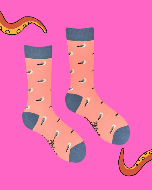 Pink Seagull Bamboo Crew Socks