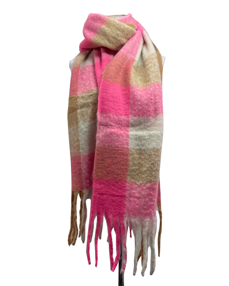 Check Stripe Multi Blanket Scarf Pink Biege White