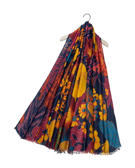 Botanical Floral & Toadstool Print Frayed Scarf