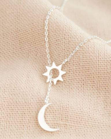 Silver Moon Star Laryat Necklace