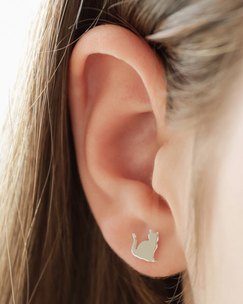 Shiny Cat Silver Stud Earrings
