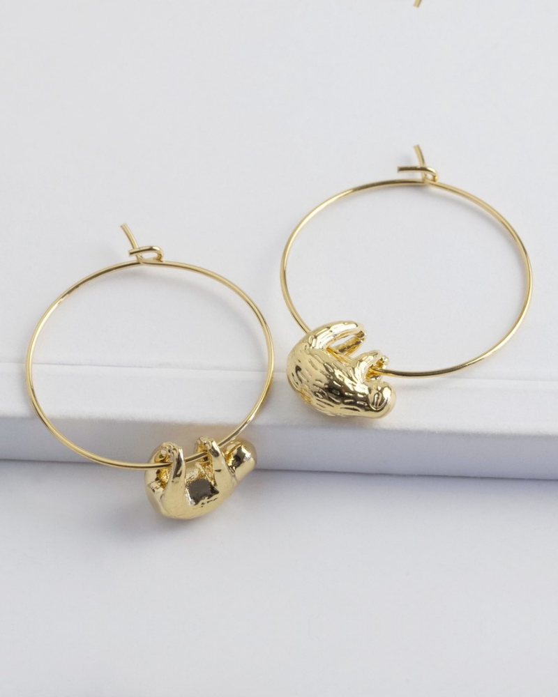 Gold Sloth Hoop Earrings