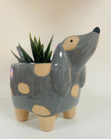 Sausage Dog Plant Pot Blue