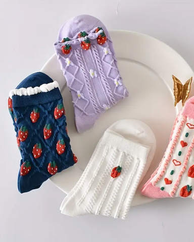 Embroidered Strawberry Unisex Socks Assorted