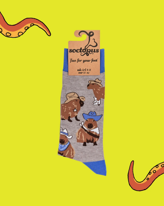 Grey Cowboy Capybara Crew Socks