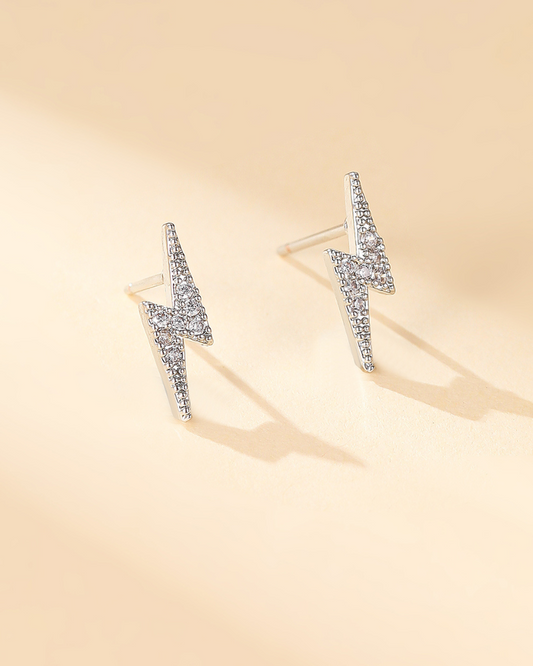 Silver Sparkle Lightning Bolt Stud Earrings