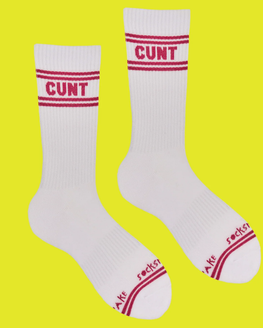 Cunt Sweary Sport Socks White & Pink Lurex