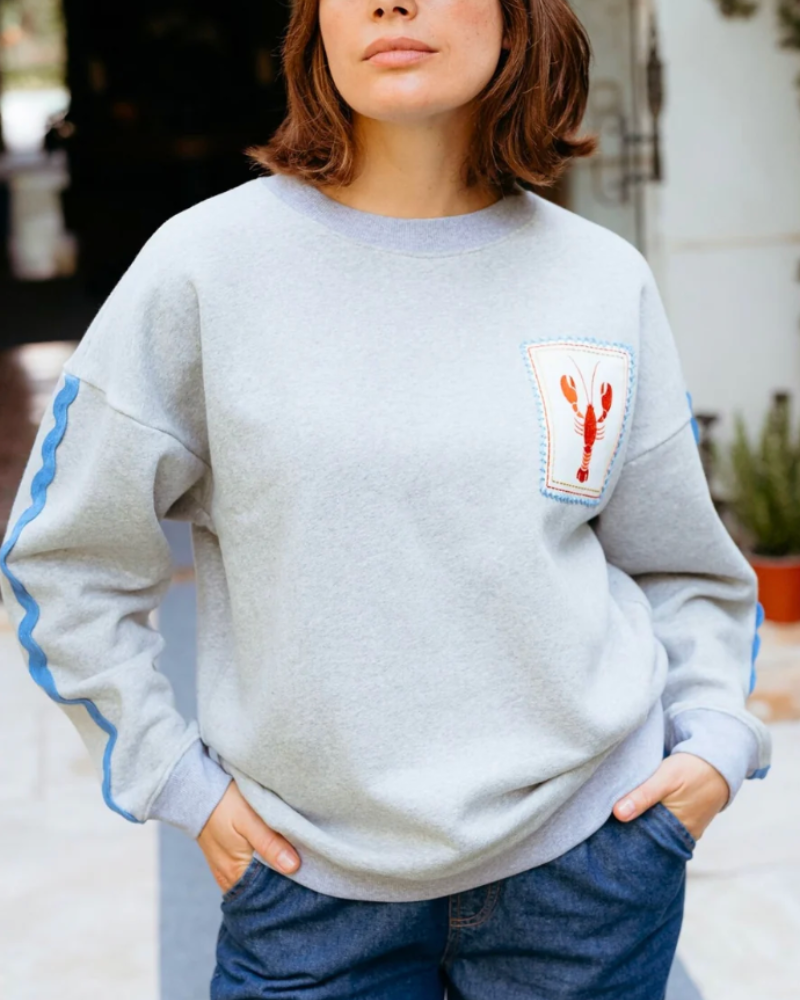 Eadie Grey Marl Lobster Relaxed Sweatshirt By Sugarhill Brighton