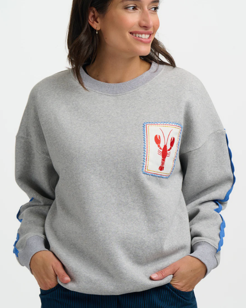 Eadie Grey Marl Lobster Relaxed Sweatshirt By Sugarhill Brighton